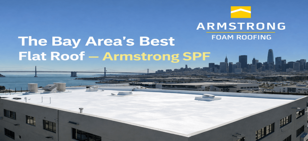 blog title card with a commercial flat roofing protected by spf roofing