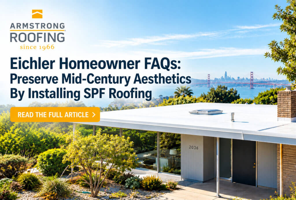 Eichler home with white SPF foam roof preserving mid-century lines in the San Francisco Bay Area.