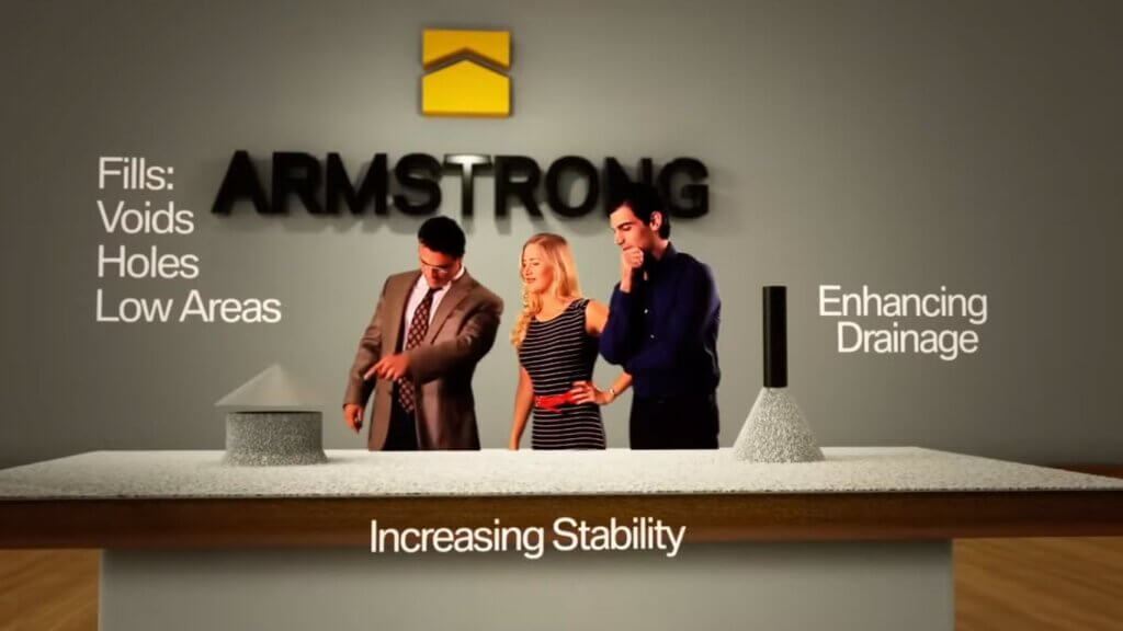 the properties of a foam roof being discussed with an Armstrong representative